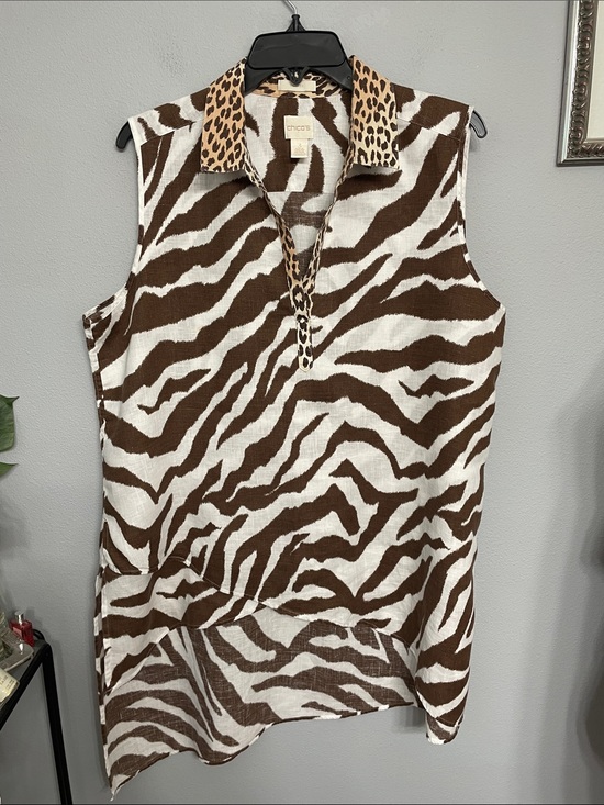 Chico's Tops - Chico’s Linen Zebra Leopard Print Sleeveless Tunic Top Size 3 XL